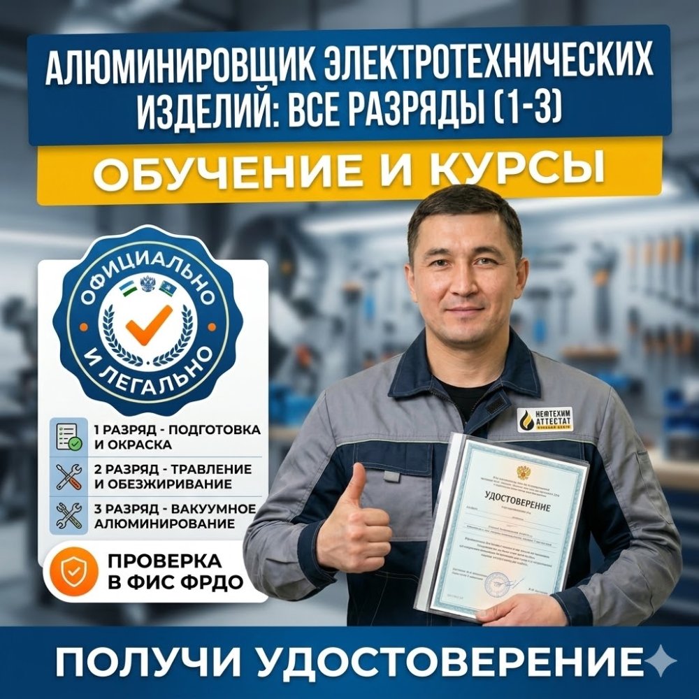 Получи удостоверение алюминировщика электротехнических изделий в Уфе
