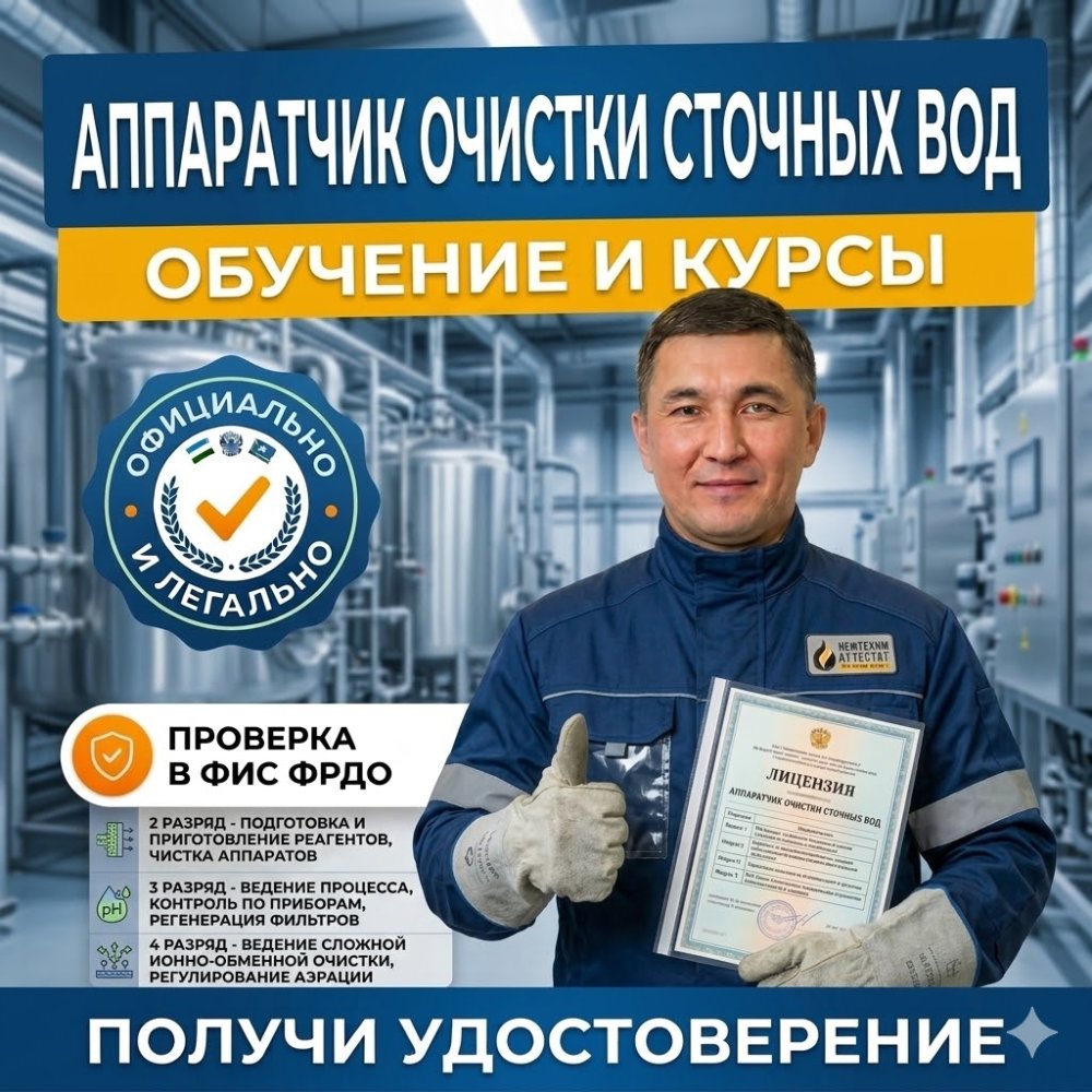 Получи удостоверение аппаратчика очистки сточных вод в Уфе