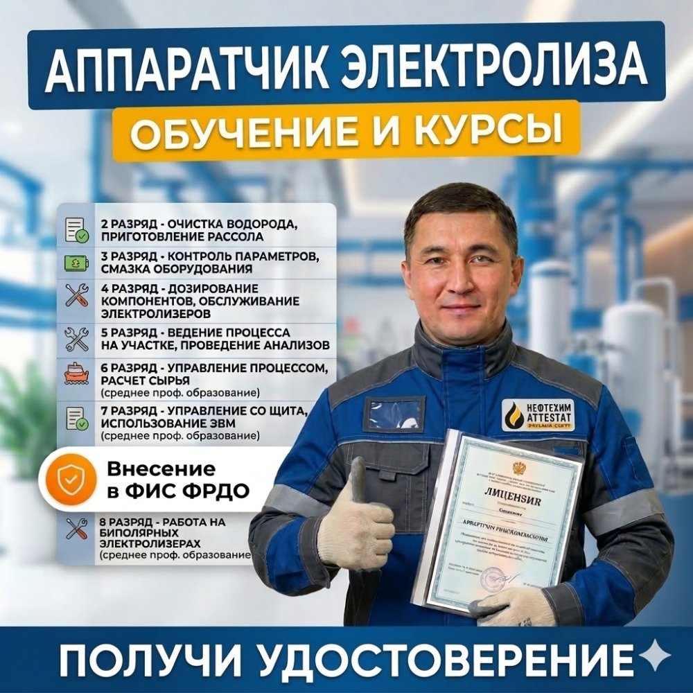 Получи удостоверение аппаратчика электролиза в Уфе