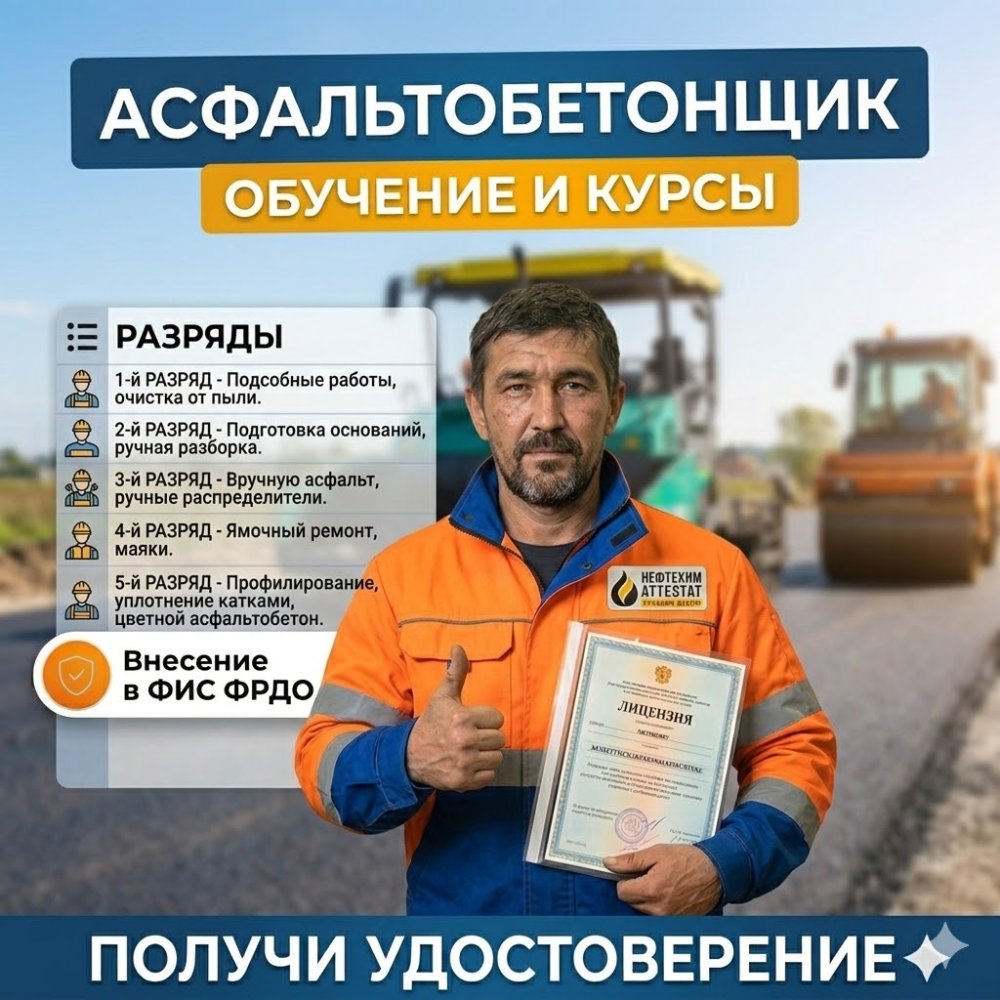 Получи удостоверение асфальтобетонщика в Уфе