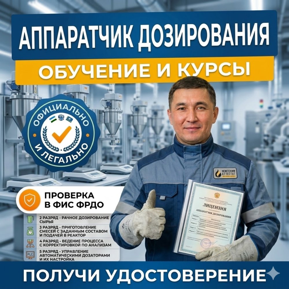 Получи удостоверение аппаратчика дозирования в Уфе