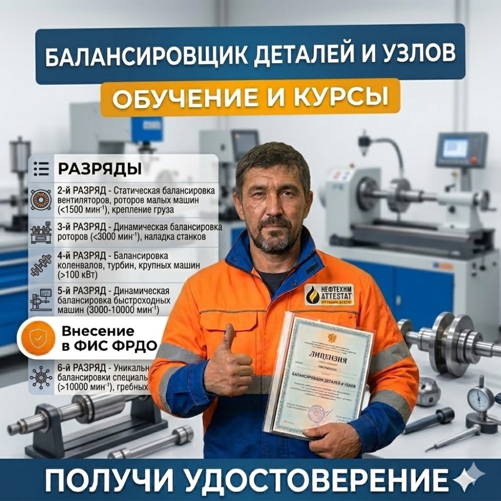 Получи удостоверение балансировщика деталей и узлов в Уфе