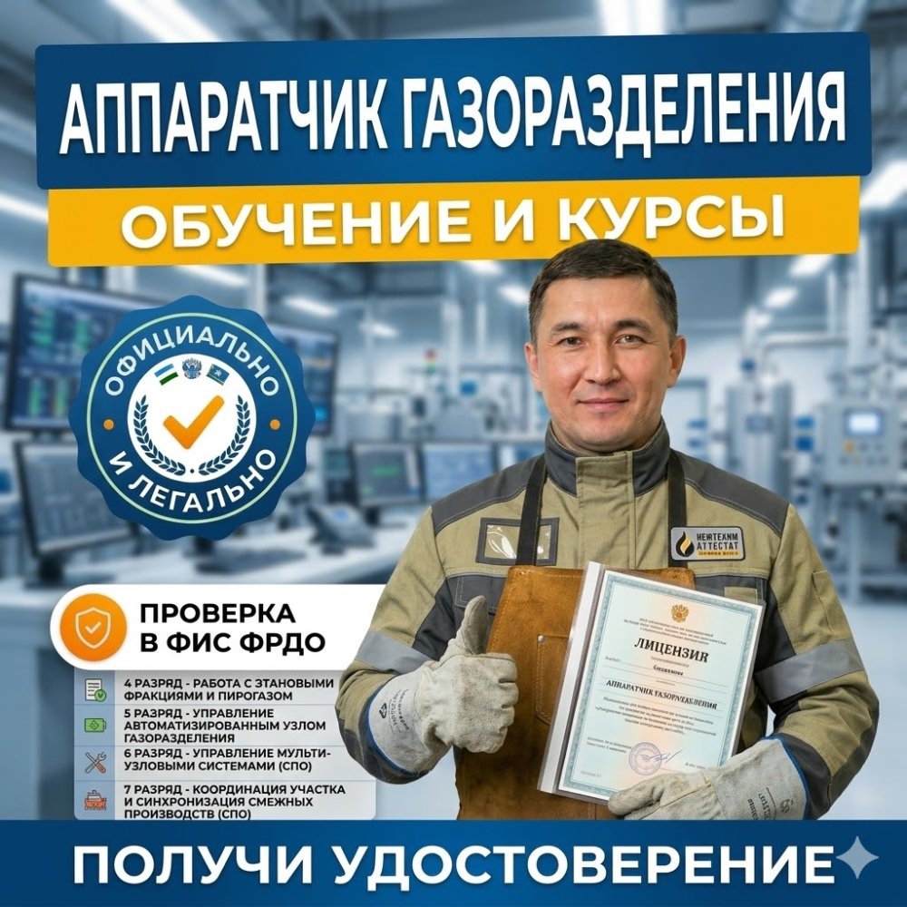 Получи удостоверение аппаратчика газоразделения в Уфе