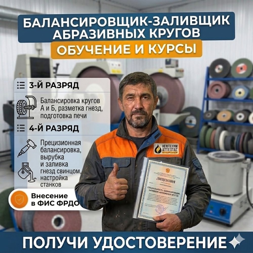 Получи удостоверение балансировщика-заливщика абразивных кругов в Уфе