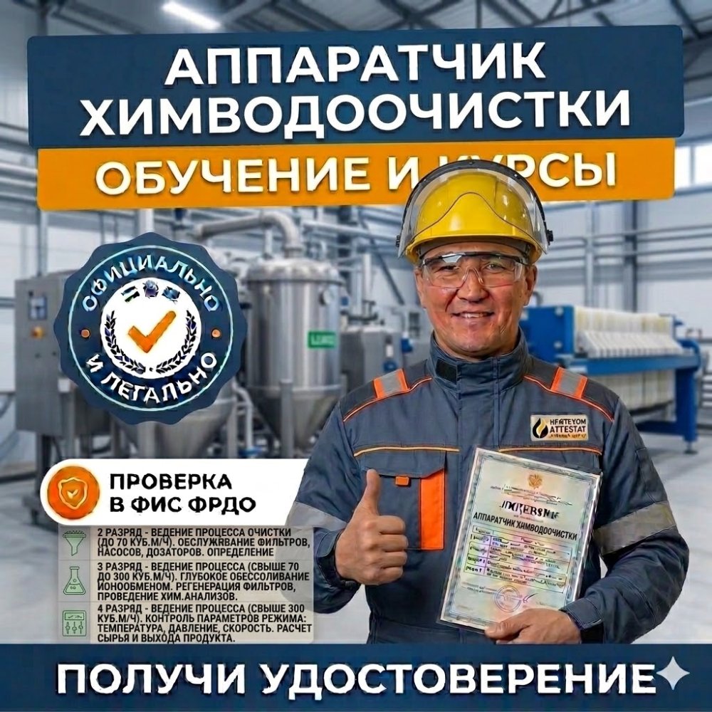 Получи удостоверение аппаратчика химводоочистки в Уфе