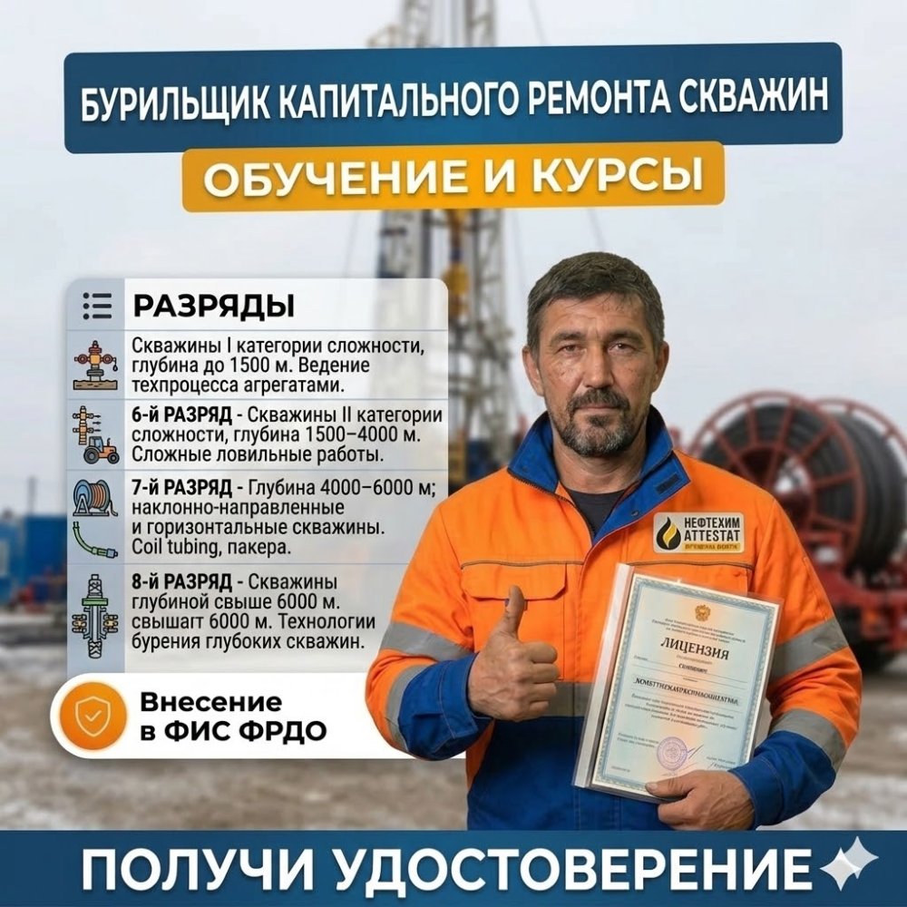 Получи удостоверение бурильщика капитального ремонта скважин в Уфе