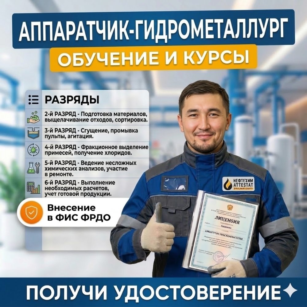 Получи удостоверение аппаратчика гидрометаллурга в Уфе
