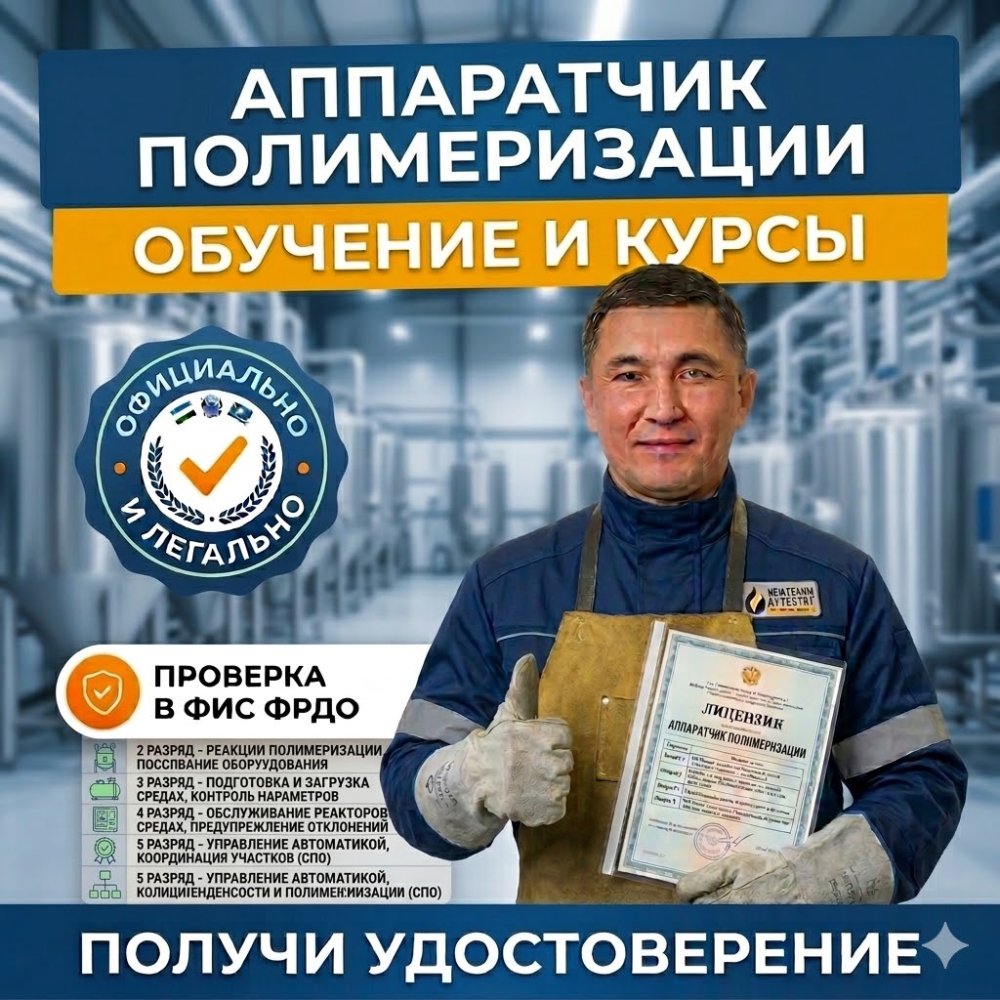 Получи удостоверение аппаратчика полимеризации в Уфе