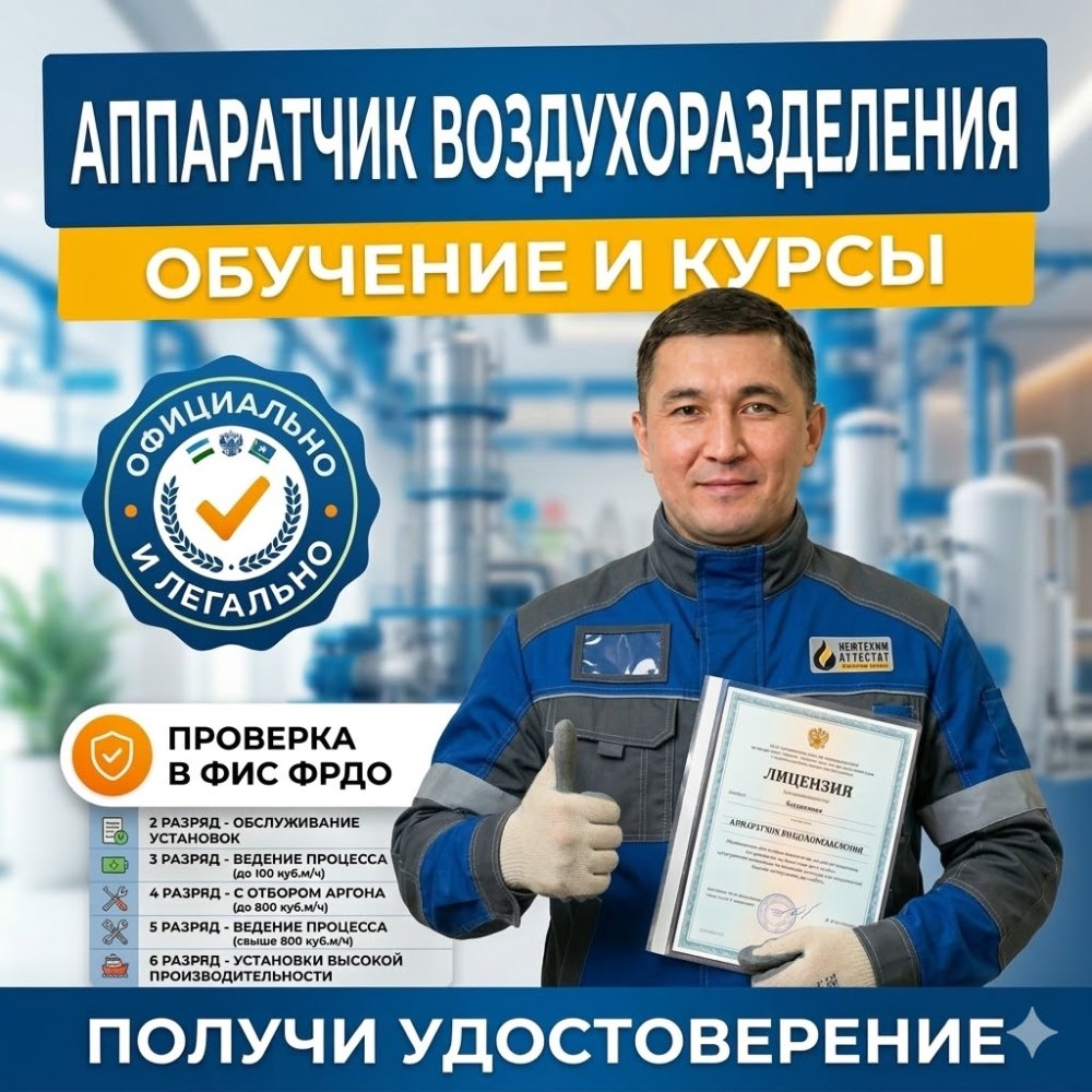 Получи удостоверение аппаратчика воздухоразделения в Уфе