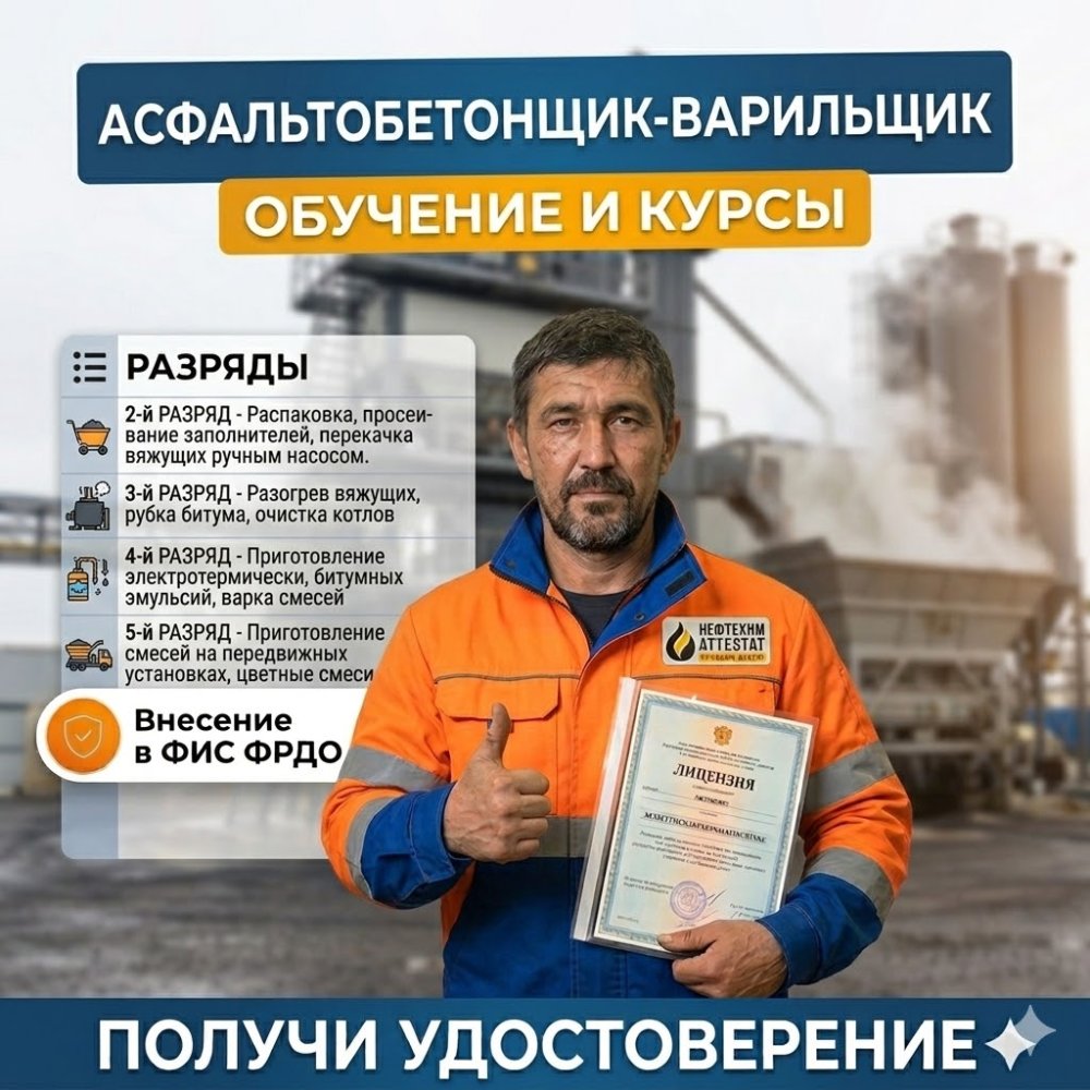 Получи удостоверение асфальтобетонщика-варильщика в Уфе