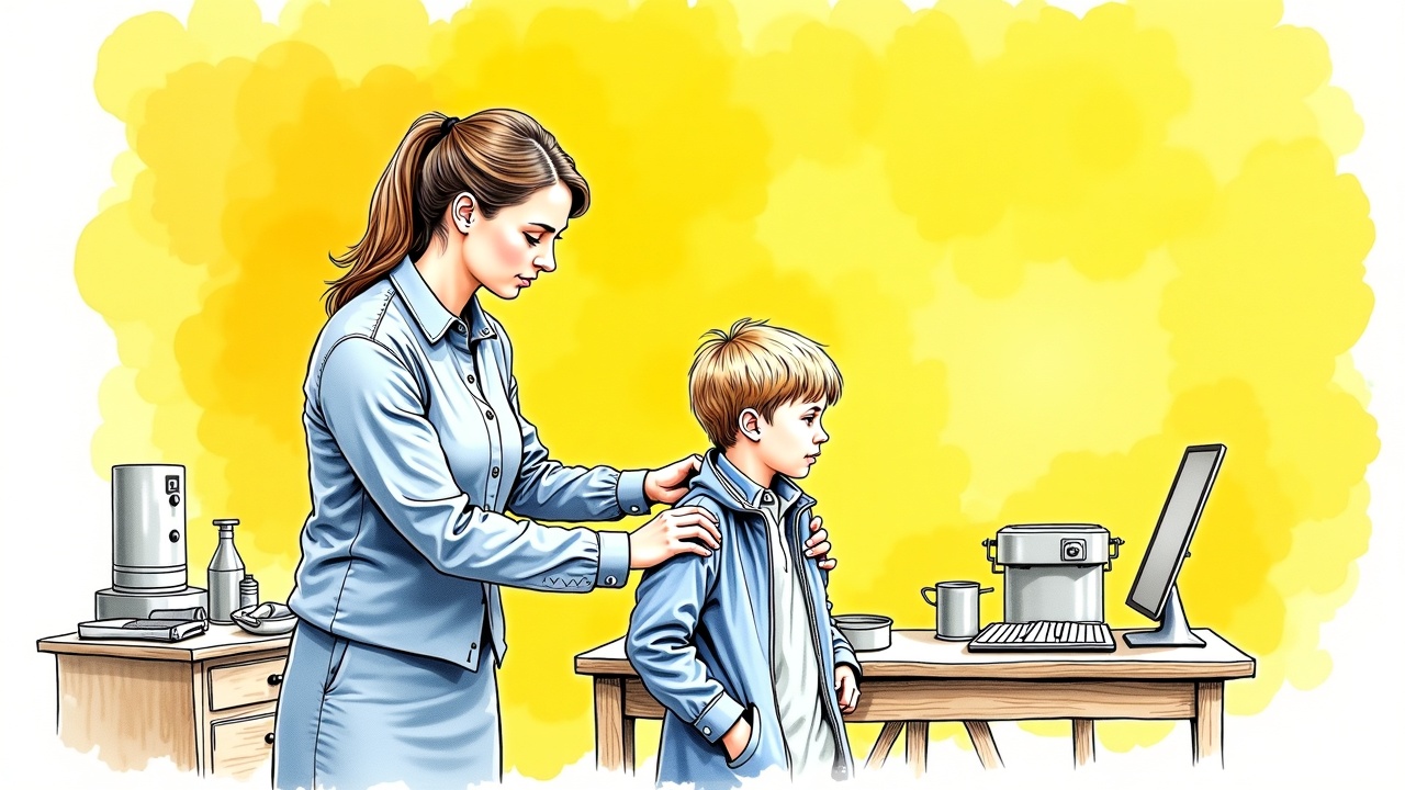 Помощник воспитателя помогает ребенку в детском саду, современная группа