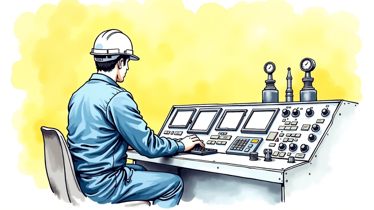 Оператор-моторист управляет станцией контроля цементажа на нефтяной вышке